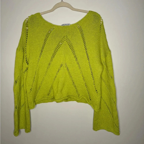100% Cotton Boho Avocado Green Knit Sweater ⭑ Size M - Picture 12 of 14